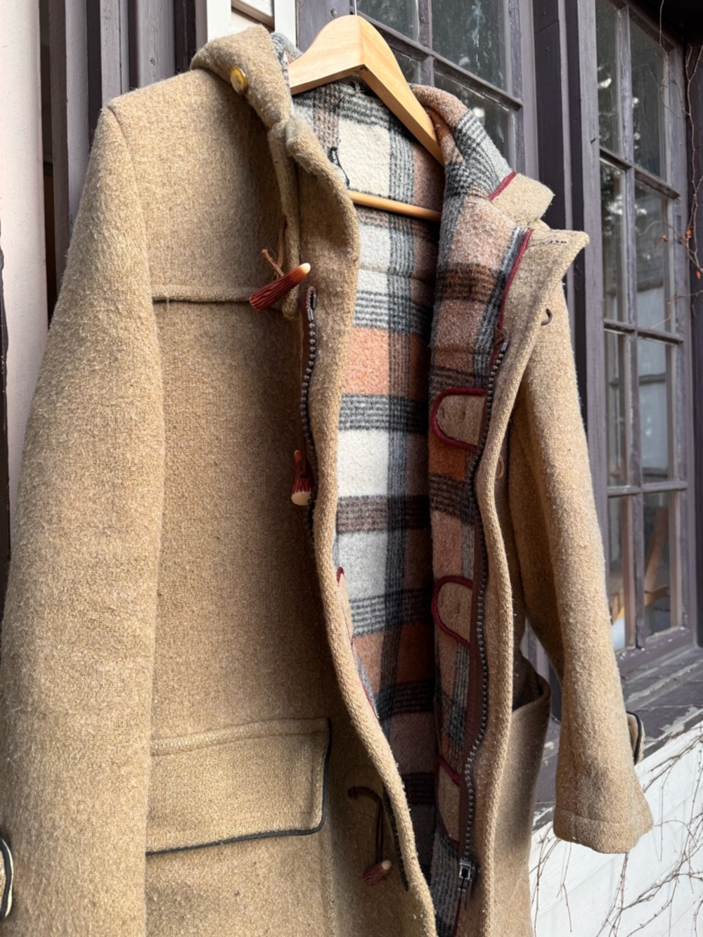 Camel Wool Toggle Duffle Coat with Hood - Picture 2 of 8